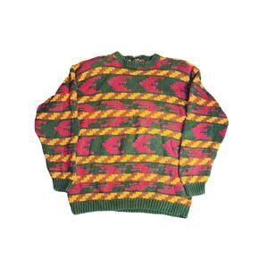 Vintage Capezio Handknits Red Floral Geometric Pattern Sweater Size Large